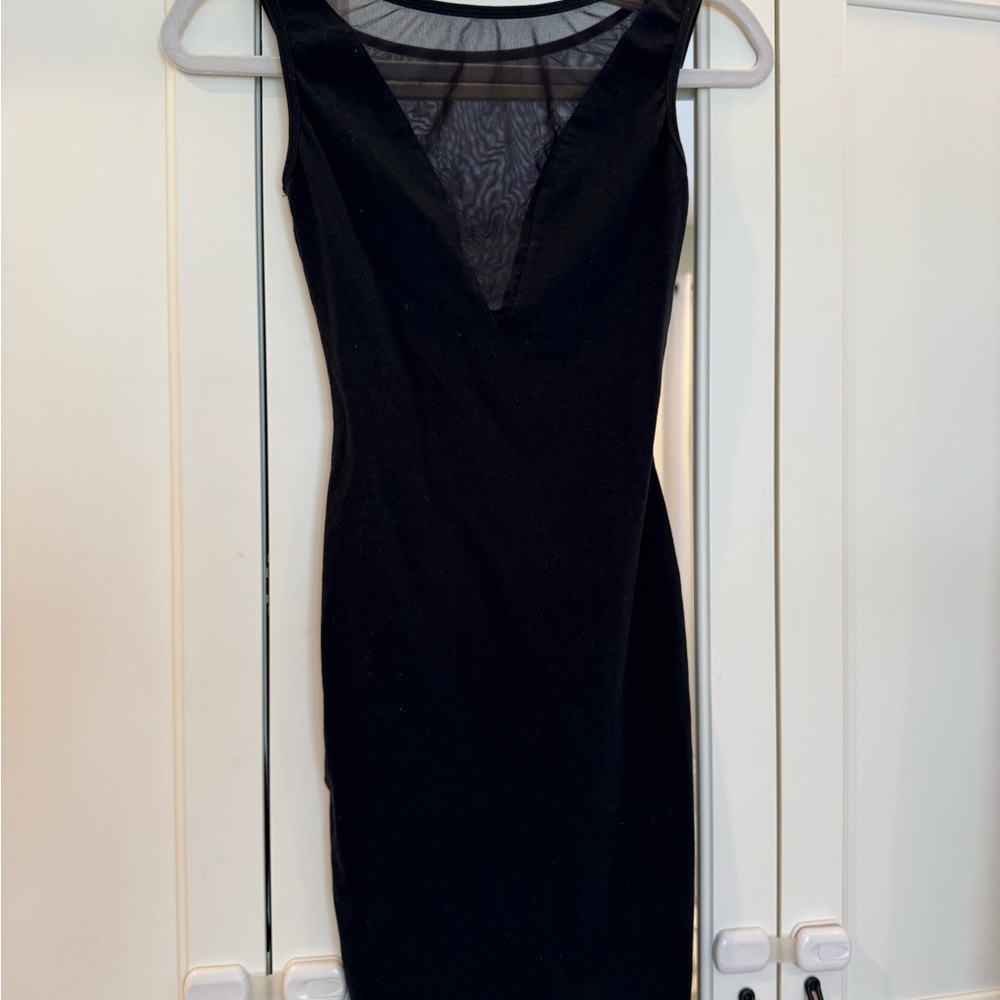 Black Dress with Mesh V-Neck